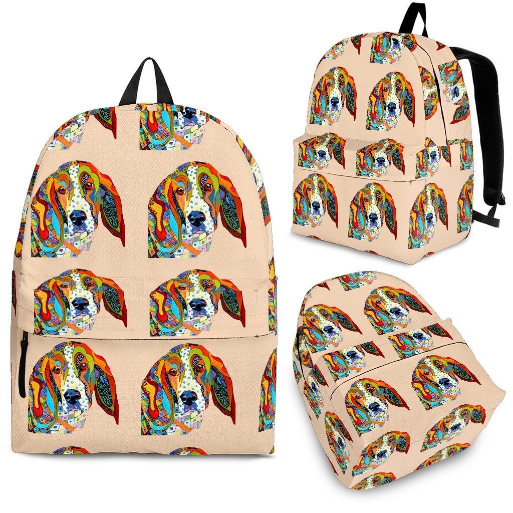 Basset Hound With Puppies Print BackPack Express Shipping